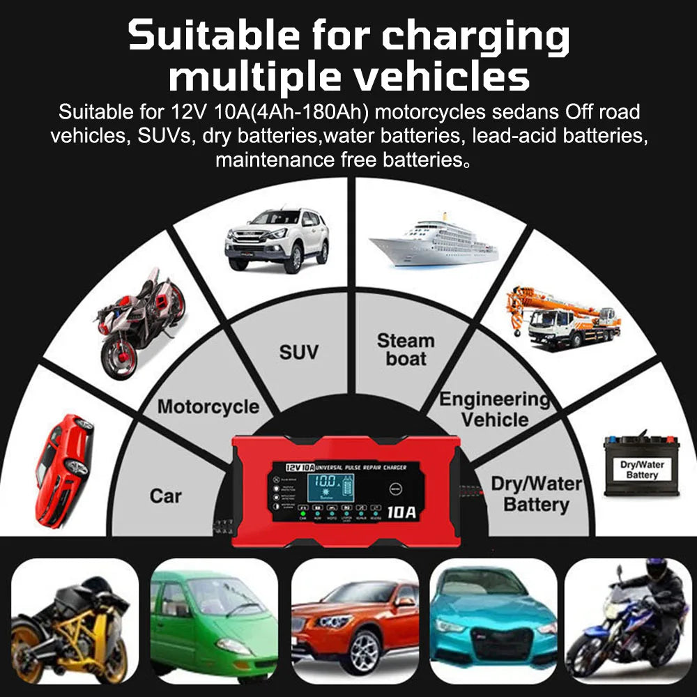 Revive Your Car Battery with 12V 10A Pulse Repair Charger!