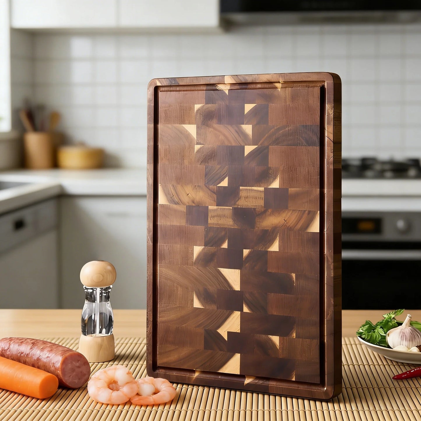 Elevate prep artistry with this high-quality Wooden Cutting Board. Sustainably sourced hardwood excels at chopping meat, fruits, vegetables, and herbs with non-chemical purity.