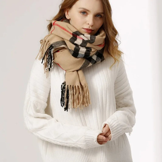 Envelop in opulent warmth with the Luxury Cashmere Pashmina Winter Wrap.Plaid scarf boasts fringe detailing and all-season versatility for timeless sophistication.