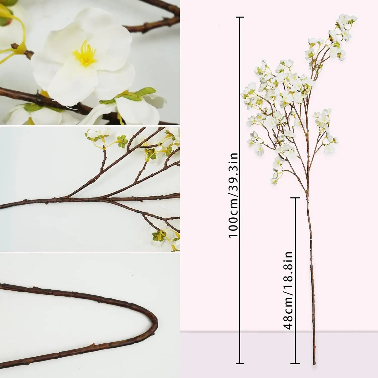 Infuse timeless serenity with these 40in Artificial Cherry Blossom Stems. Lifelike faux sakura branches bring ethereal Japanese elegance to weddings or homes.