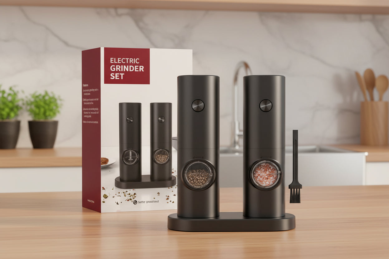 Elevate your cooking with the Manual Electric Salt & Pepper Grinder ceramic mechanism, large capacity, adjustable coarseness for precise seasoning. Battery-free design ensures reliable performance every time. Essential kitchen tool for chefs and home cook