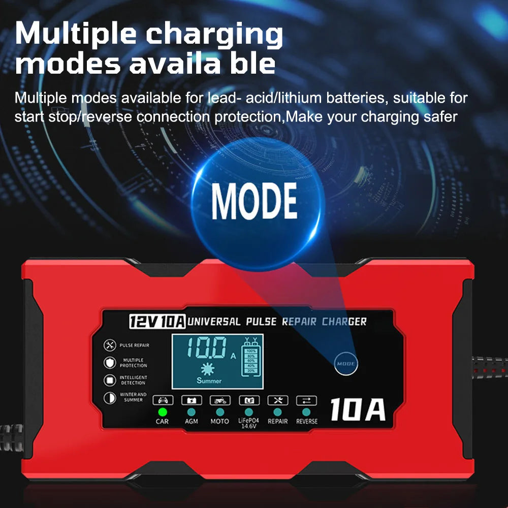 Revive Your Car Battery with 12V 10A Pulse Repair Charger!