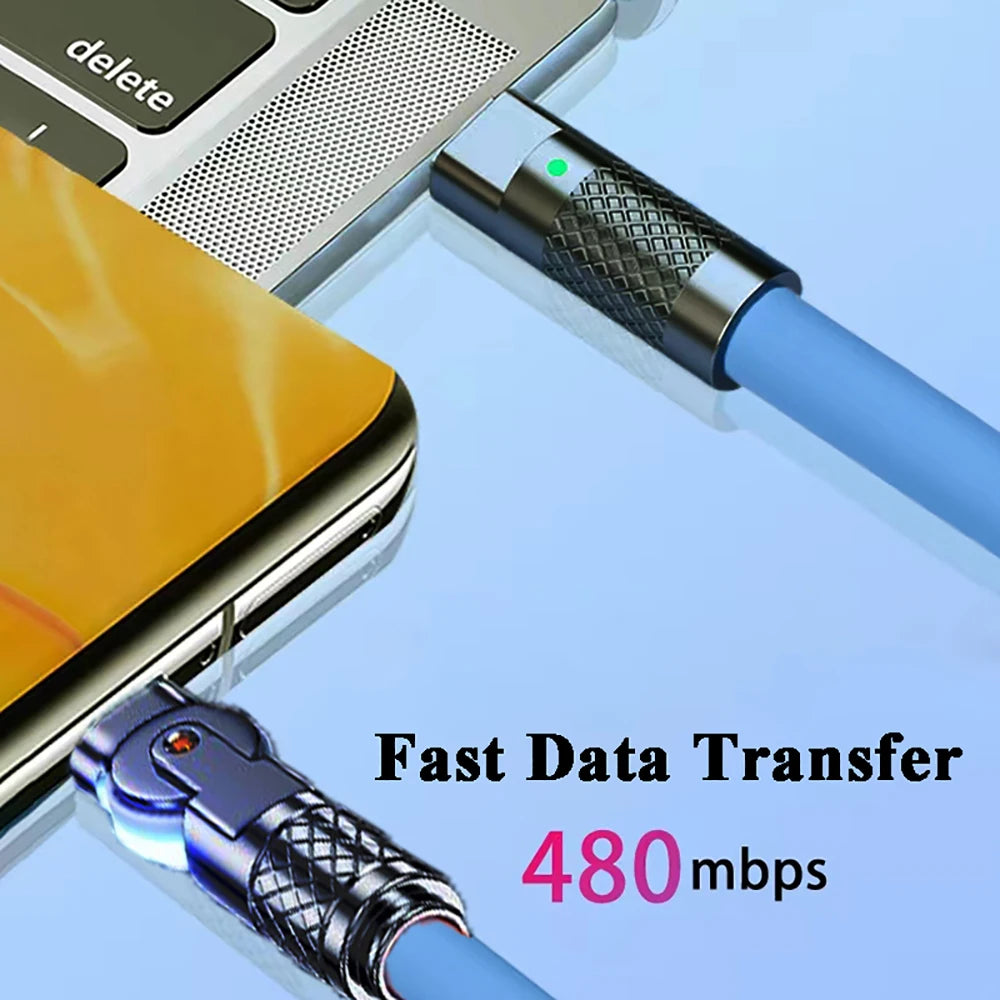 Charge smarter with the 1M/2M Silicone Rotating Type C Elbow USB-C to USB-C Super Fast GaN Cable – flexible, high-speed data transfer for durable connectivity.