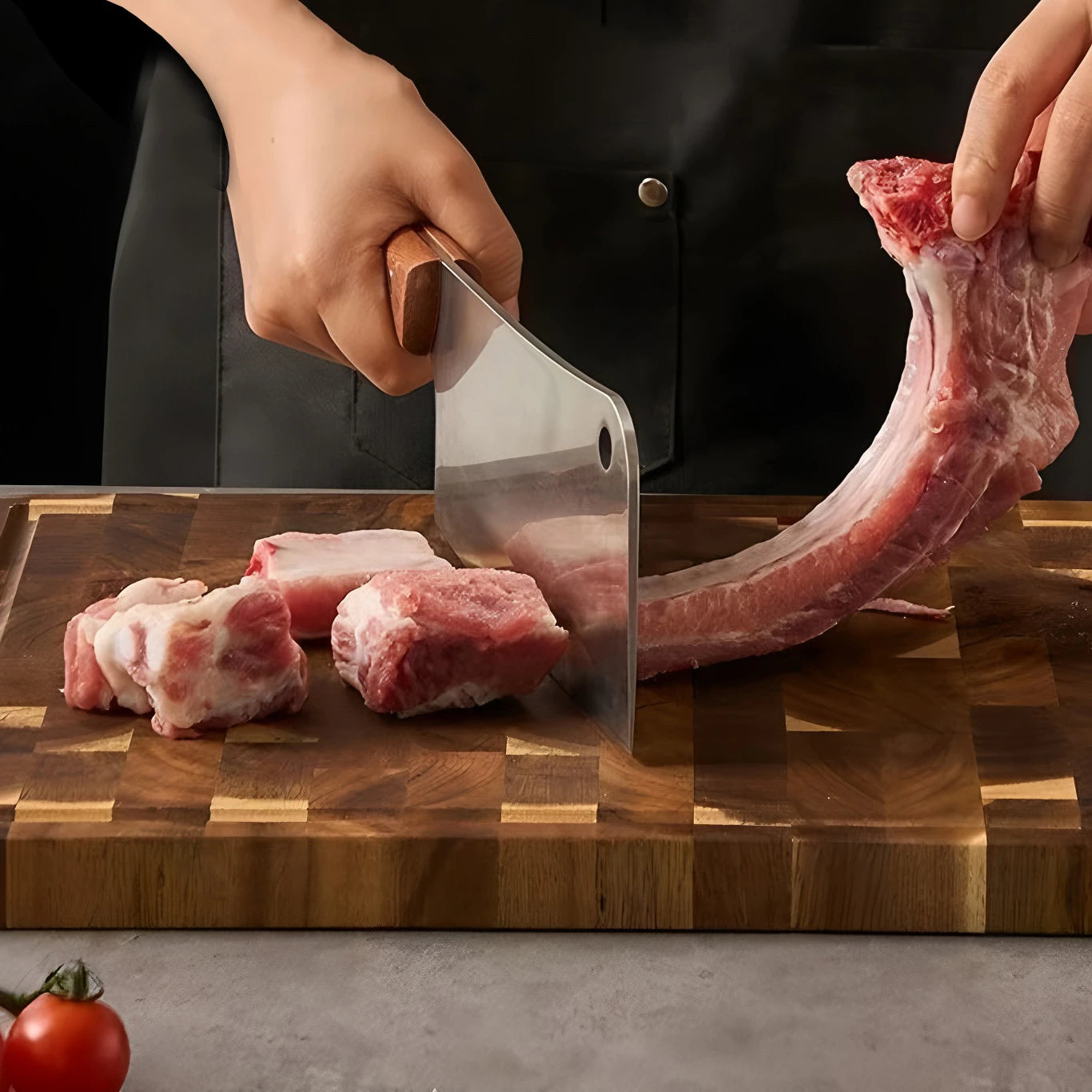 Elevate prep artistry with this high-quality Wooden Cutting Board. Sustainably sourced hardwood excels at chopping meat, fruits, vegetables, and herbs with non-chemical purity.