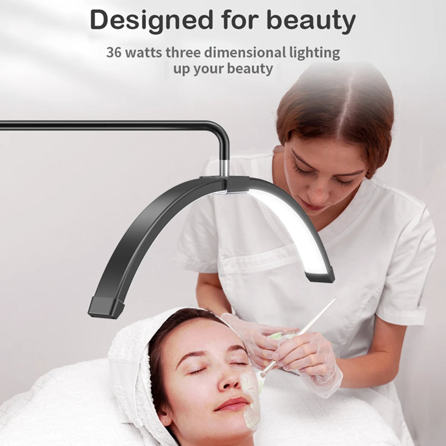 Achieve flawless lighting with the 20W Floor LED Video Light – half-moon shaped, bi-color 3000K-6000K dimmable fill light with adjustable metal holder for beauty and vlogs.