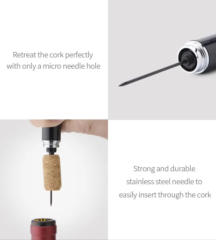 Wine lovers seeking a mess-free alternative to traditional corkscrews great for travel, camping, or home bars.Its lightweight (45g) palm-sized build (20x2cm) fits pockets easily, unlike bulky electric models.