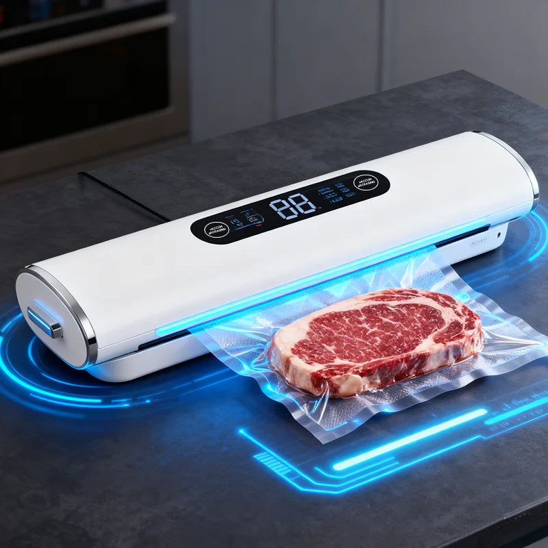 Preserve freshness like a pro with the New Vacuum Sealing Machine compact food sealer for kitchen products, meats, and plastic bags. This home appliance vacuums and seals instantly to lock in flavor and extend shelf life. Effortless storage for bulk buys.