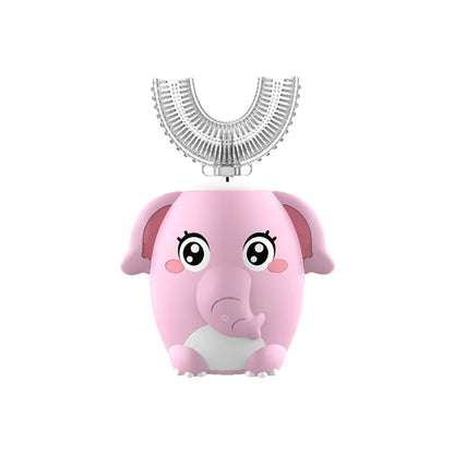 Children's U-shaped sonic toothbrush with blue light disinfection that makes brushing fun and fast for kids aged 2-15.