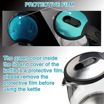 Brew perfection fast with this 220V 1.8L Electric Glass Kettle your home kitchen's 1500-1800W water boiler with dry boil protection. Borosilicate glass offers crystal-clear visibility and rapid boiling for tea, coffee, or instant meals.