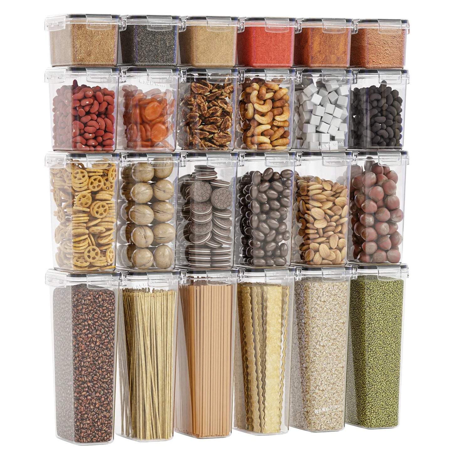 Refine your pantry with this opulent 8/16/24-Pc Kitchen Sealed Dry Food Storage Box Set. Airtight PP containers preserve sugar, flour, and baking essentials, complete with chic labeling stickers.