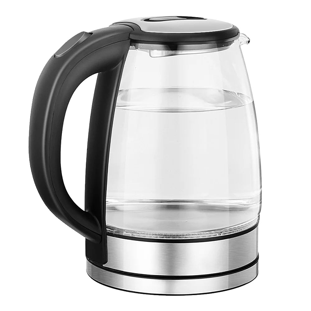 Brew perfection fast with this 220V 1.8L Electric Glass Kettle your home kitchen's 1500-1800W water boiler with dry boil protection. Borosilicate glass offers crystal-clear visibility and rapid boiling for tea, coffee, or instant meals.