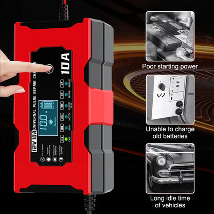 Revive Your Car Battery with 12V 10A Pulse Repair Charger!