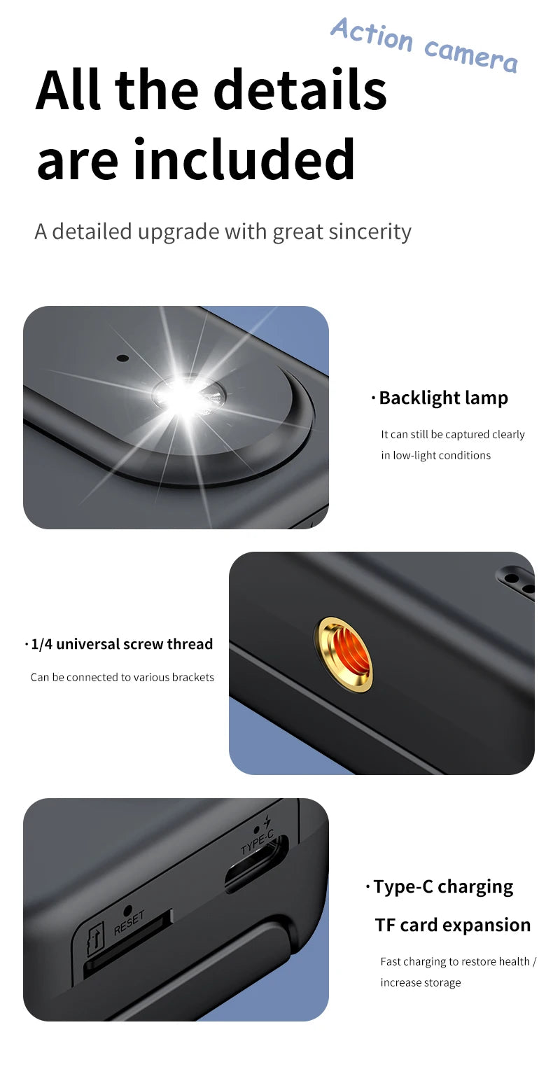 Capture epic adventures with the Mini Sports Camera 4K Ultra Vlog – flip clear screen, anti-shake tech, and 143° wide-angle lens for stunning student travel footage.