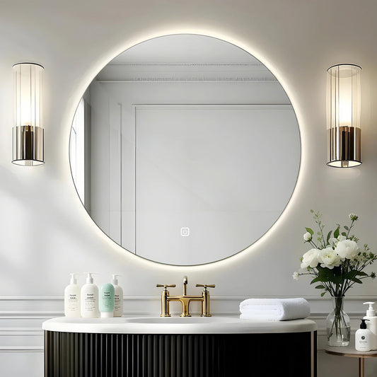 Radiate sophistication with the Round LED Bathroom Mirror. Backlit wall-mounted vanity boasts dimmable 3-color lighting and IP54 rating for luminous daily indulgence.