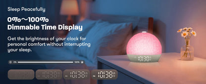 Awaken naturally with this Sunrise Wake Up Light Alarm Clock. Featuring 30 white noise sounds, RGB night lights, and snooze for serene sleep aid and refreshed mornings.