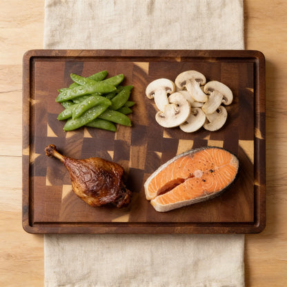 Elevate prep artistry with this high-quality Wooden Cutting Board. Sustainably sourced hardwood excels at chopping meat, fruits, vegetables, and herbs with non-chemical purity.