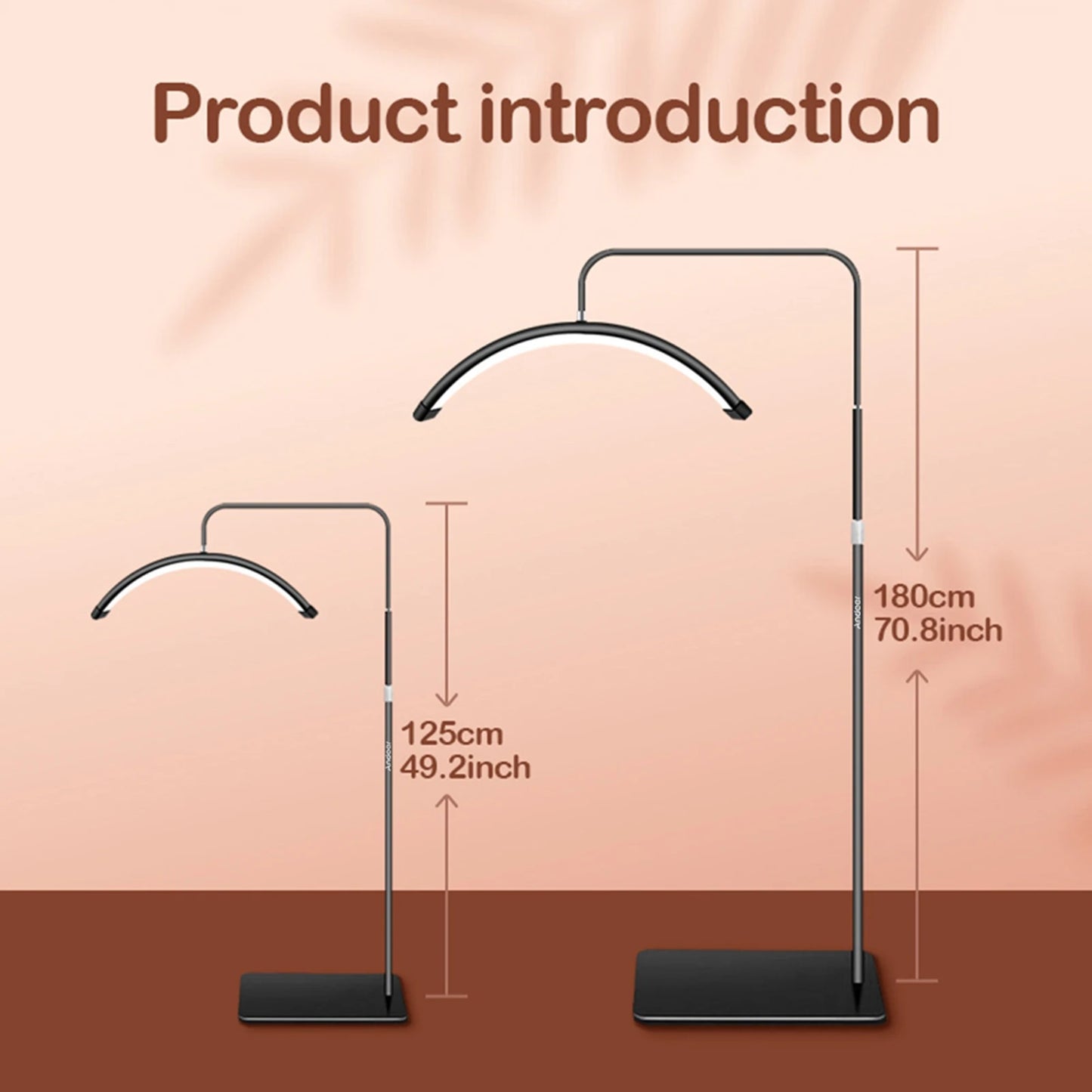 Achieve flawless lighting with the 20W Floor LED Video Light – half-moon shaped, bi-color 3000K-6000K dimmable fill light with adjustable metal holder for beauty and vlogs.