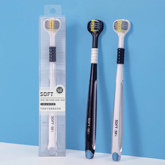 Upgrade your brushing routine with this High Quality U-Shaped Three-Sided U-Shaped Soft Bristle Spiral Toothbrush available in classic white, black, and soft colors for superior cleaning. The innovative U-shaped design with spiral soft bristles.