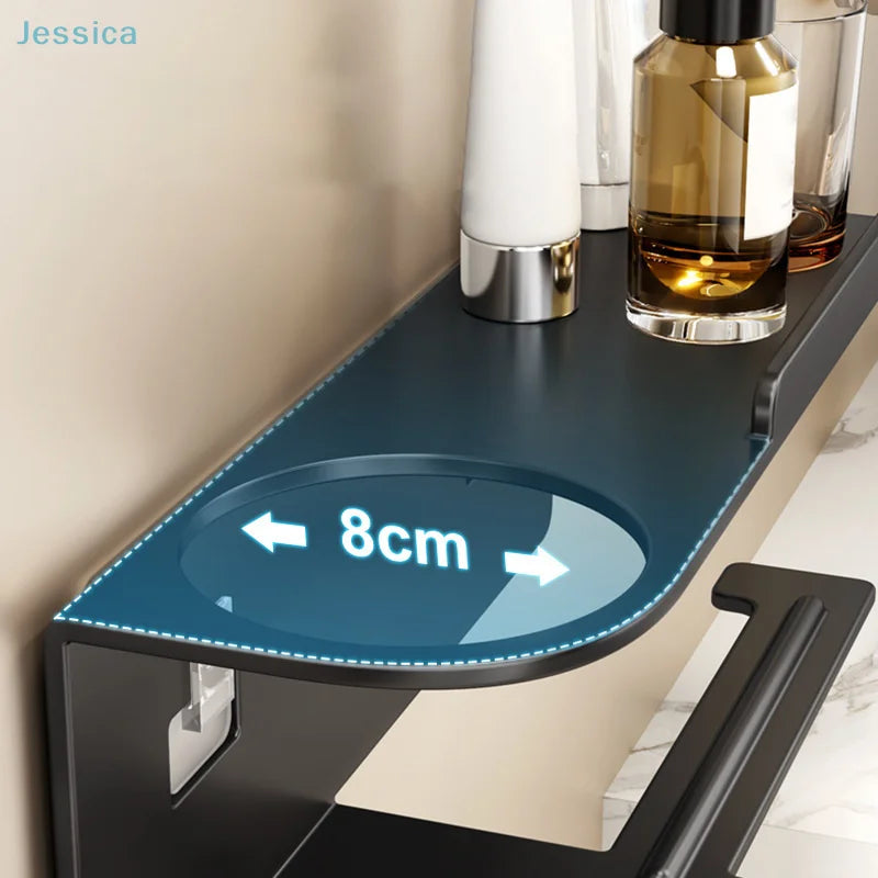 Elevate bathroom refinement with this No-Drill Toilet Paper Holder and Shelf. Wall-mounted organizer discreetly dispenses rolls while showcasing plants, toiletries, or accents.