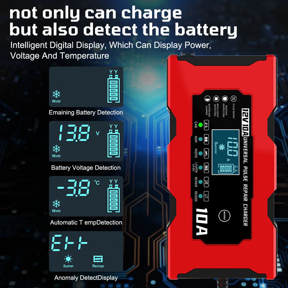Revive Your Car Battery with 12V 10A Pulse Repair Charger!