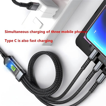 Supercharge your devices with this 100W 3-in-1 Super Fast Charge Type C Cable from amzVChoice a multi-extension USB cable perfect for Android phones, laptops, electric vehicles, and more. Delivering lightning-fast charging in a durable, versatile design.