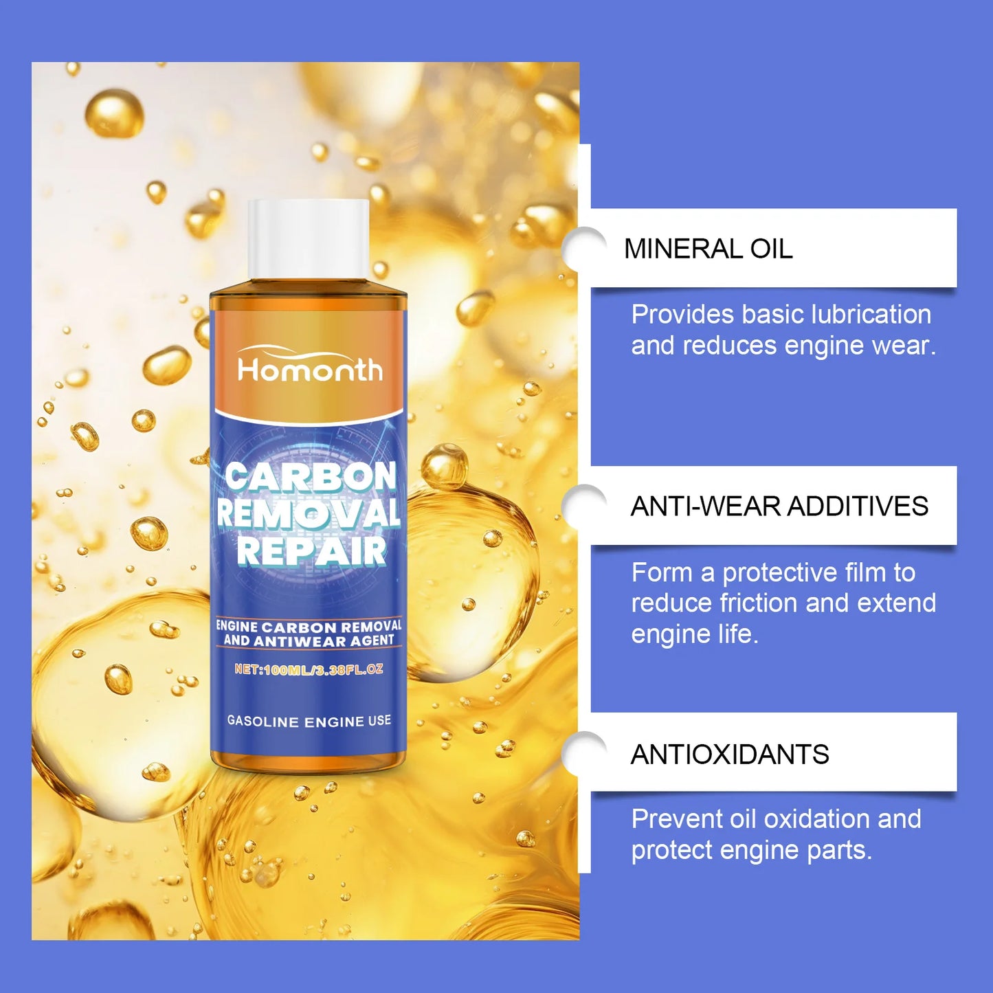 Restore Engine Power with Professional Carbon Anti-Wear Oil Additive!