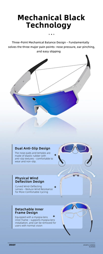 Gear up for the ultimate ride with New AI Intelligent Glasses – 800W cycling goggles featuring HD anti-shake camera, video recording, and UV protection.