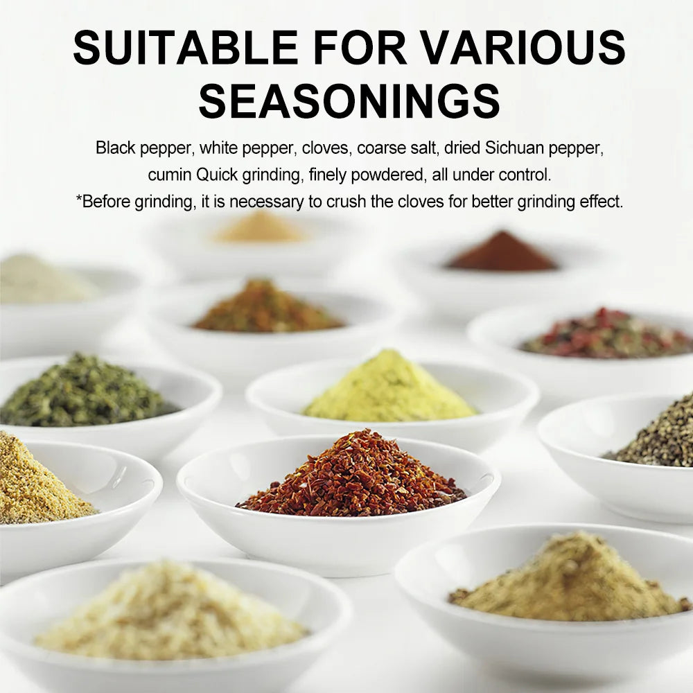 Elevate your cooking with the Manual Electric Salt & Pepper Grinder ceramic mechanism, large capacity, adjustable coarseness for precise seasoning. Battery-free design ensures reliable performance every time. Essential kitchen tool for chefs and home cook