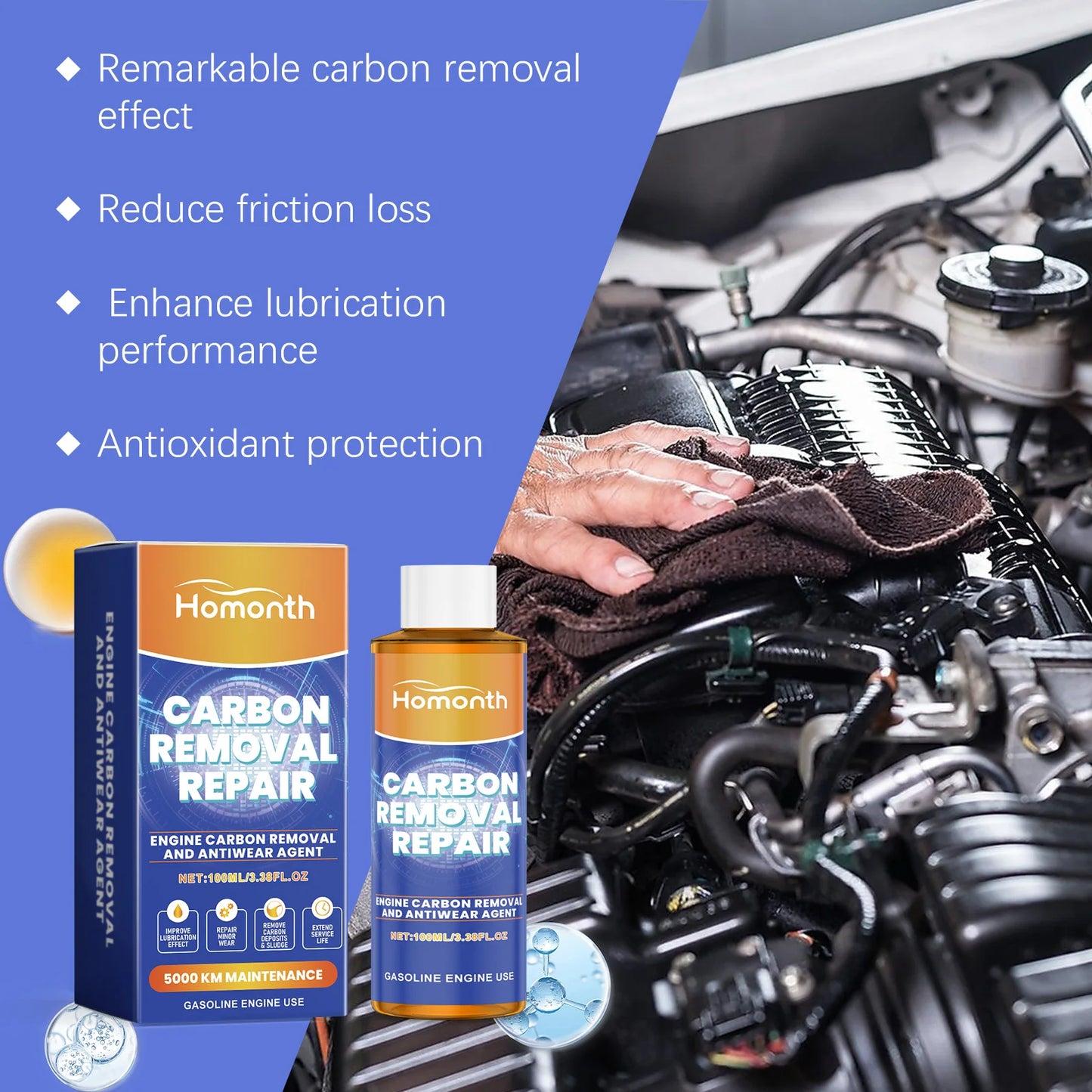 Restore Engine Power with Professional Carbon Anti-Wear Oil Additive!
