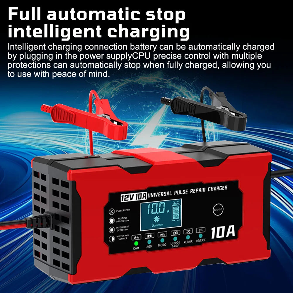 Revive Your Car Battery with 12V 10A Pulse Repair Charger!