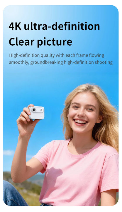 Capture epic adventures with the Mini Sports Camera 4K Ultra Vlog – flip clear screen, anti-shake tech, and 143° wide-angle lens for stunning student travel footage.