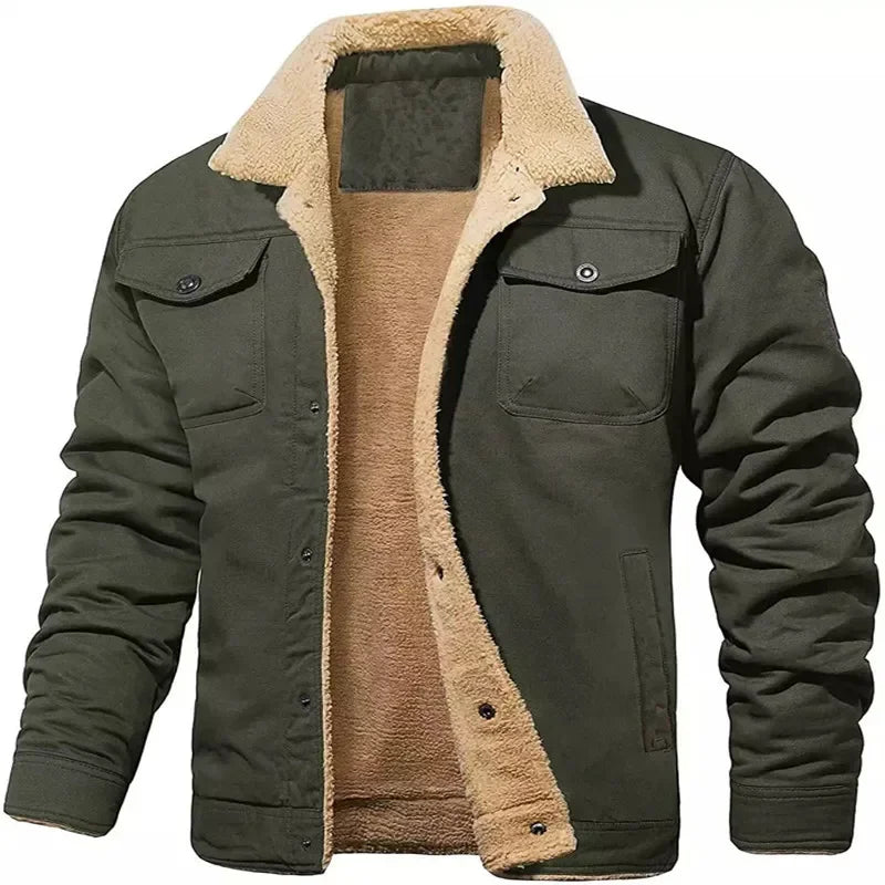 Conquer the cold in style with this New Winter Men's Bomber Plush Jacket – a high-quality thick wool cargo masterpiece featuring plush lapel collar and button-up front for unbeatable warmth. Designed for autumn and winter outwear.