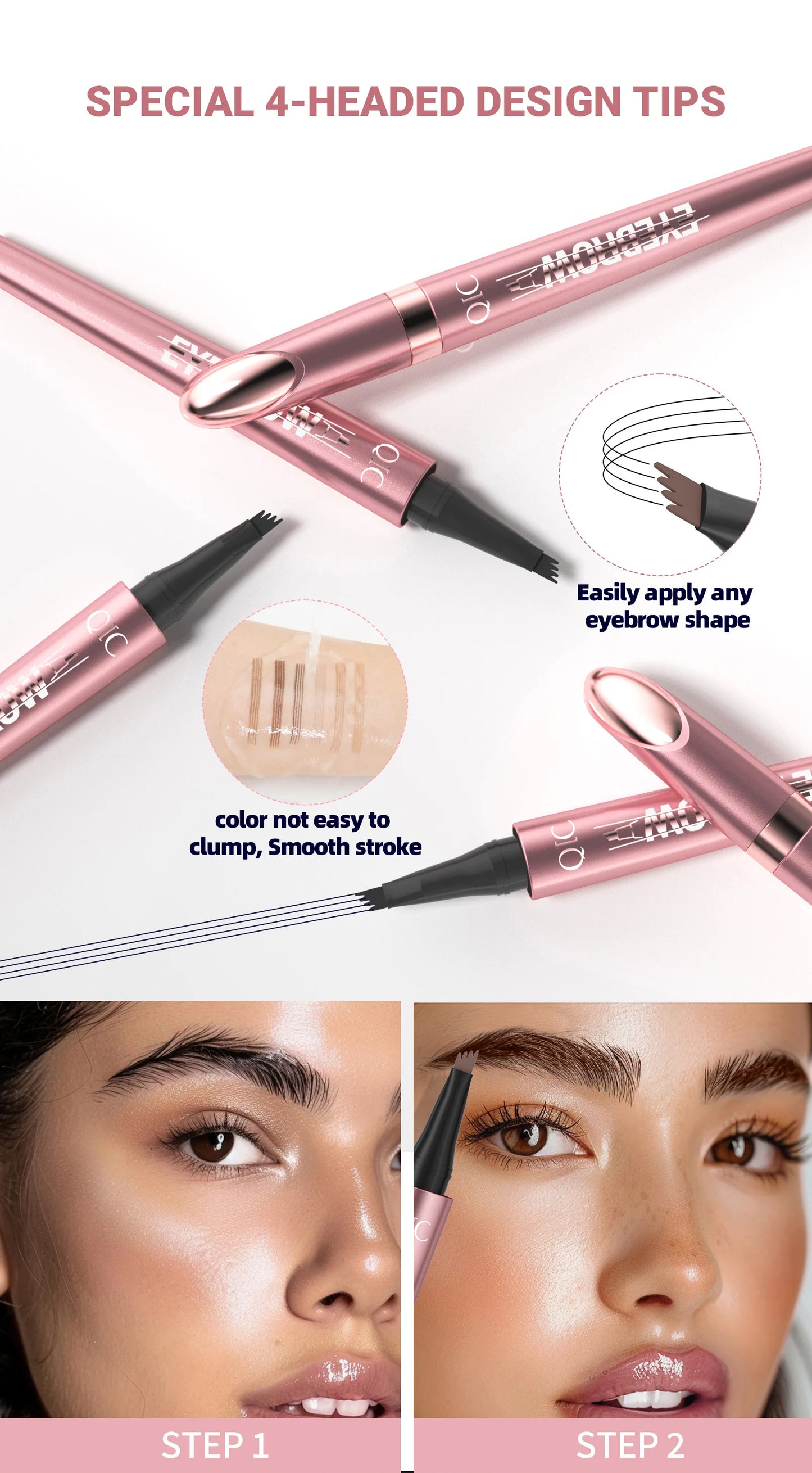 4-Tip Waterproof Eyebrow Pen – Natural Hair-Like Brows