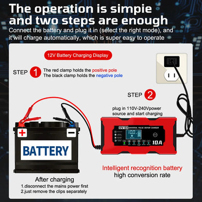 Revive Your Car Battery with 12V 10A Pulse Repair Charger!