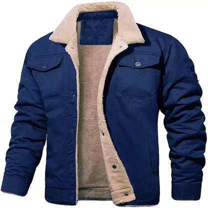 Conquer the cold in style with this New Winter Men's Bomber Plush Jacket – a high-quality thick wool cargo masterpiece featuring plush lapel collar and button-up front for unbeatable warmth. Designed for autumn and winter outwear.