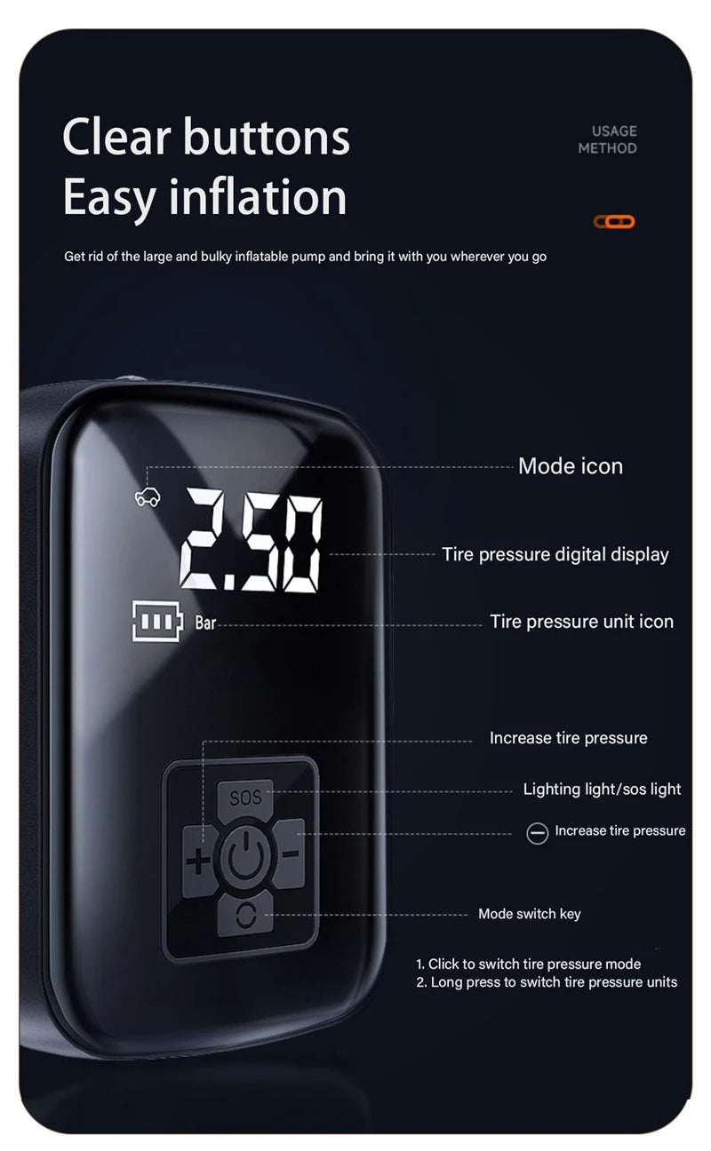 Inflate Tires Anywhere with Wireless Portable Air Compressor!