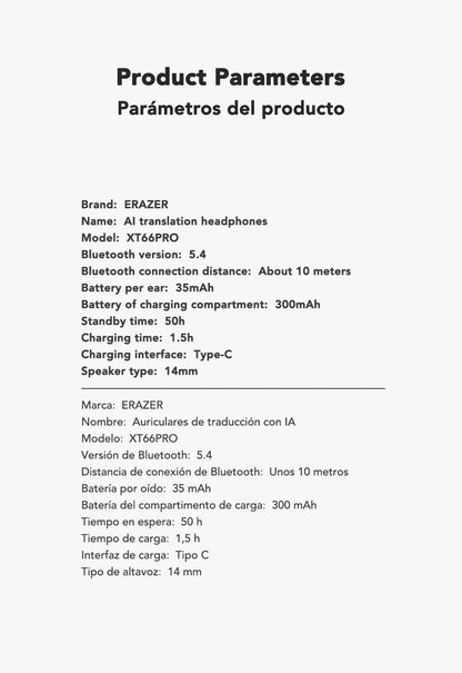 Revolutionize your listening with ERASER XT6 Pro Bluetooth Headset Earbuds – featuring AI translation, 13-hour wireless display battery, and advanced noise cancellation.