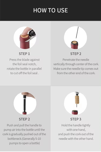 Wine lovers seeking a mess-free alternative to traditional corkscrews great for travel, camping, or home bars.Its lightweight (45g) palm-sized build (20x2cm) fits pockets easily, unlike bulky electric models.