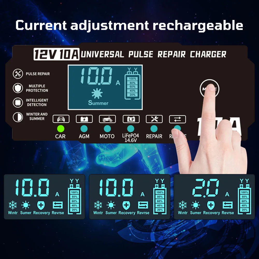 Revive Your Car Battery with 12V 10A Pulse Repair Charger!