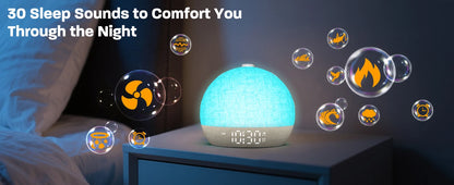 Awaken naturally with this Sunrise Wake Up Light Alarm Clock. Featuring 30 white noise sounds, RGB night lights, and snooze for serene sleep aid and refreshed mornings.